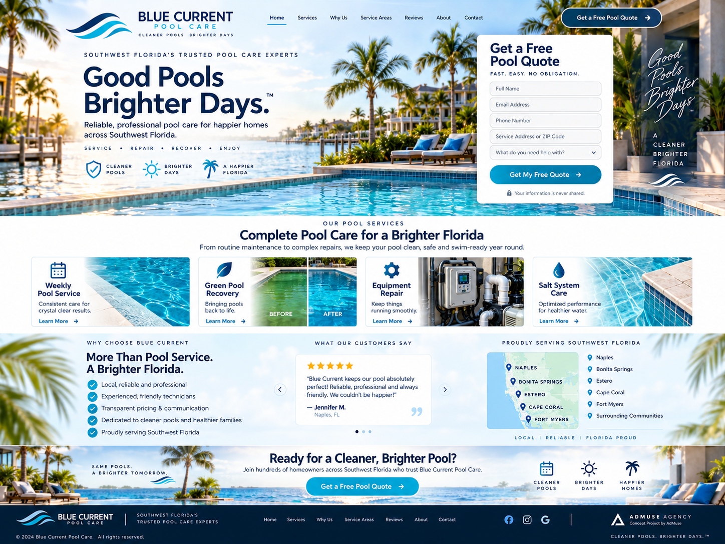 Blue Current Pool Care logo palette and brand identity system
