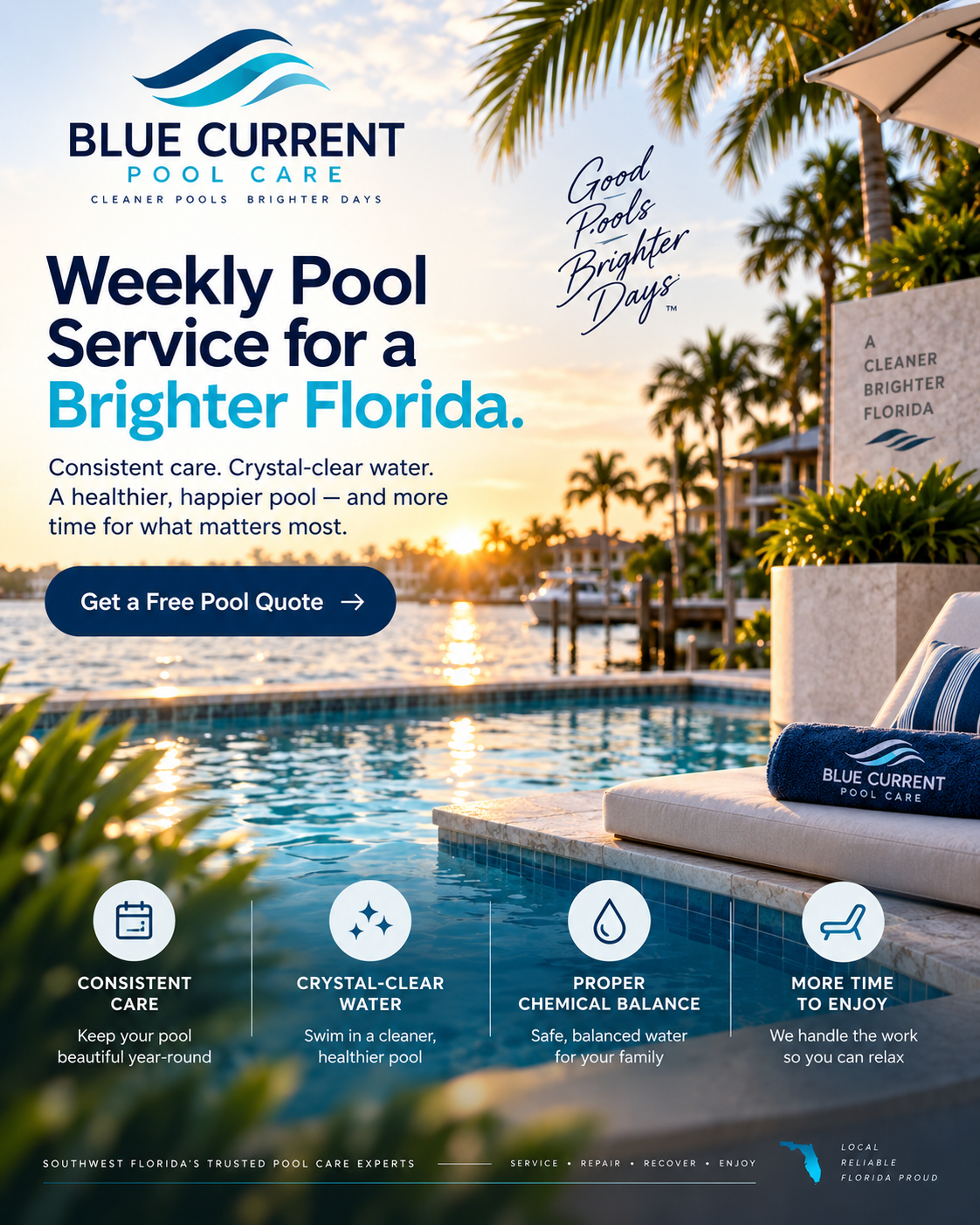 Blue Current Pool Care mobile website concept by AdMuse Agency