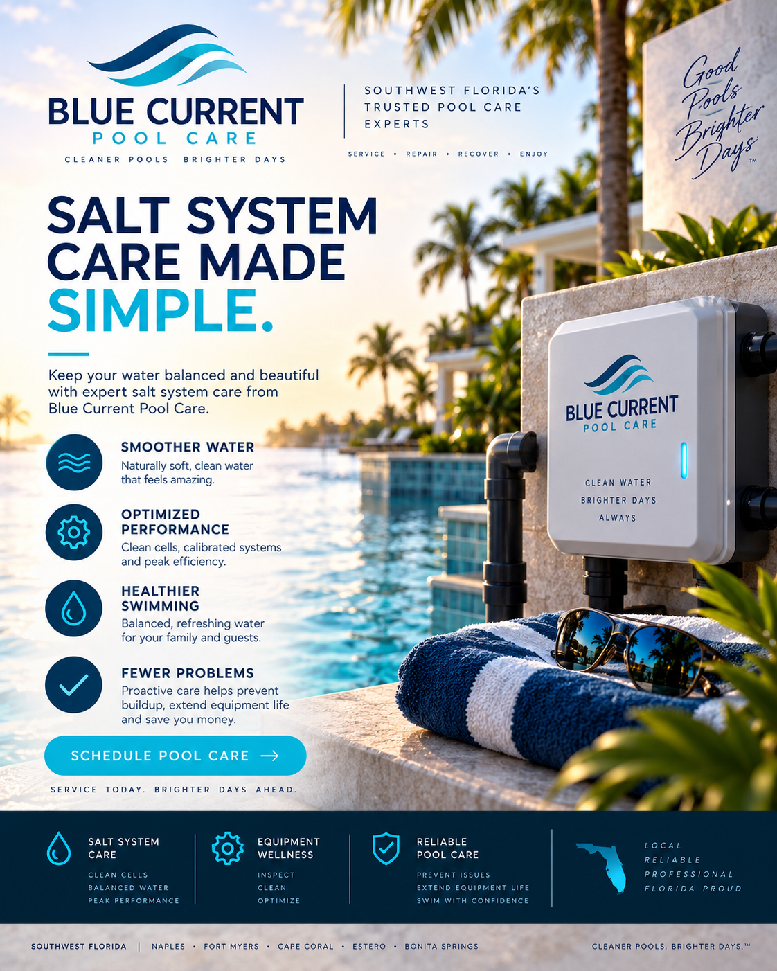 Blue Current Pool Care lead generation and service conversion concept