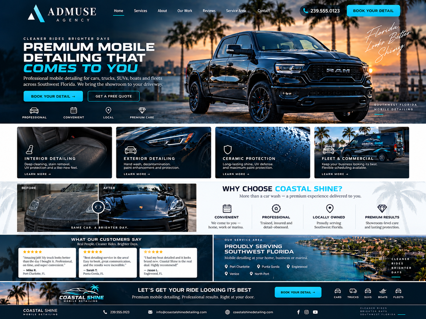 Coastal Shine desktop website design by AdMuse Agency