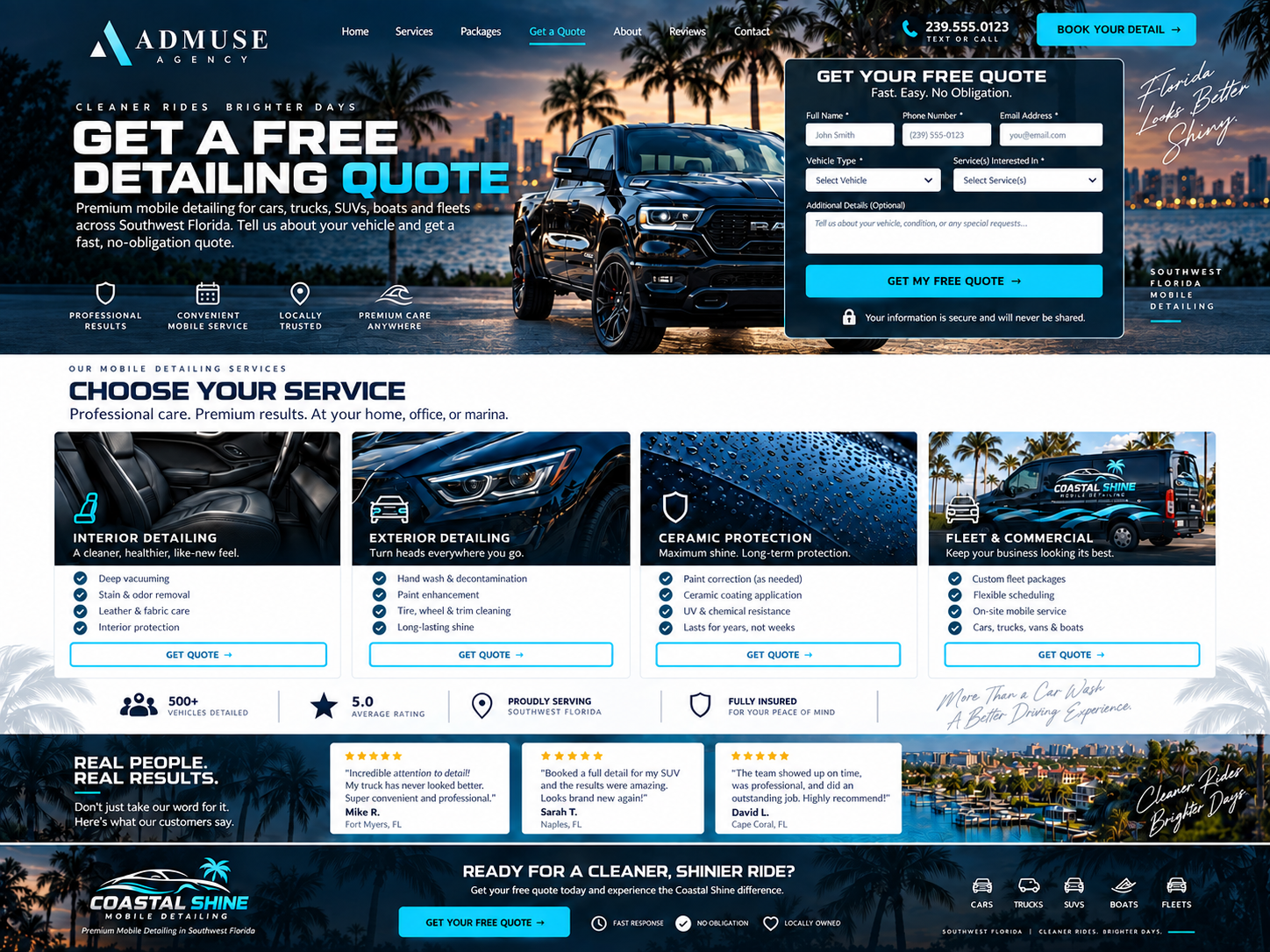 Coastal Shine free detailing quote landing page and lead generation concept