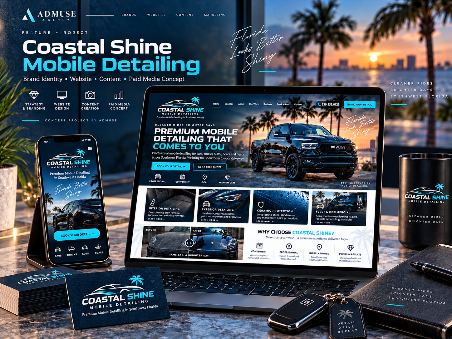Coastal Shine mobile detailing complete brand and website concept by AdMuse Agency