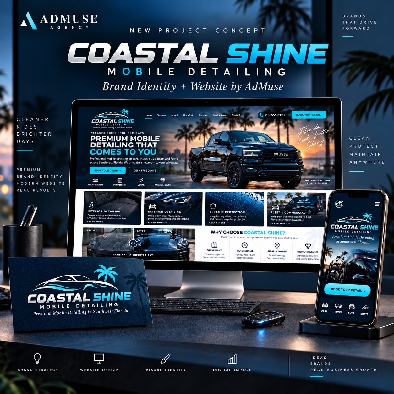 Coastal Shine brand identity website and mobile concept showcase