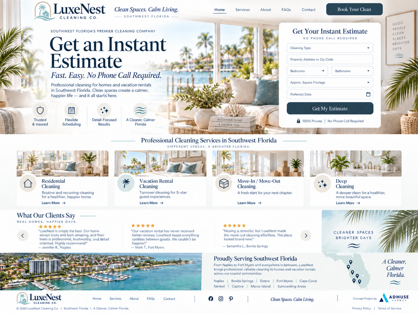 LuxeNest Cleaning Co mobile website concept by AdMuse Agency