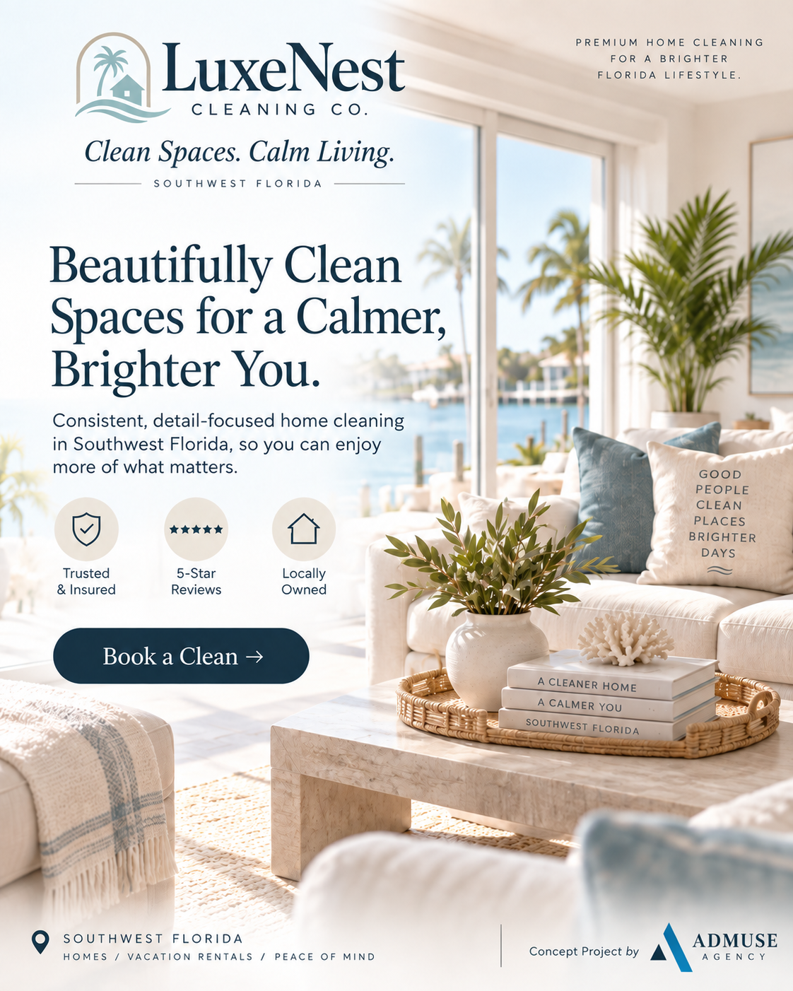 LuxeNest Cleaning Co desktop website concept by AdMuse Agency