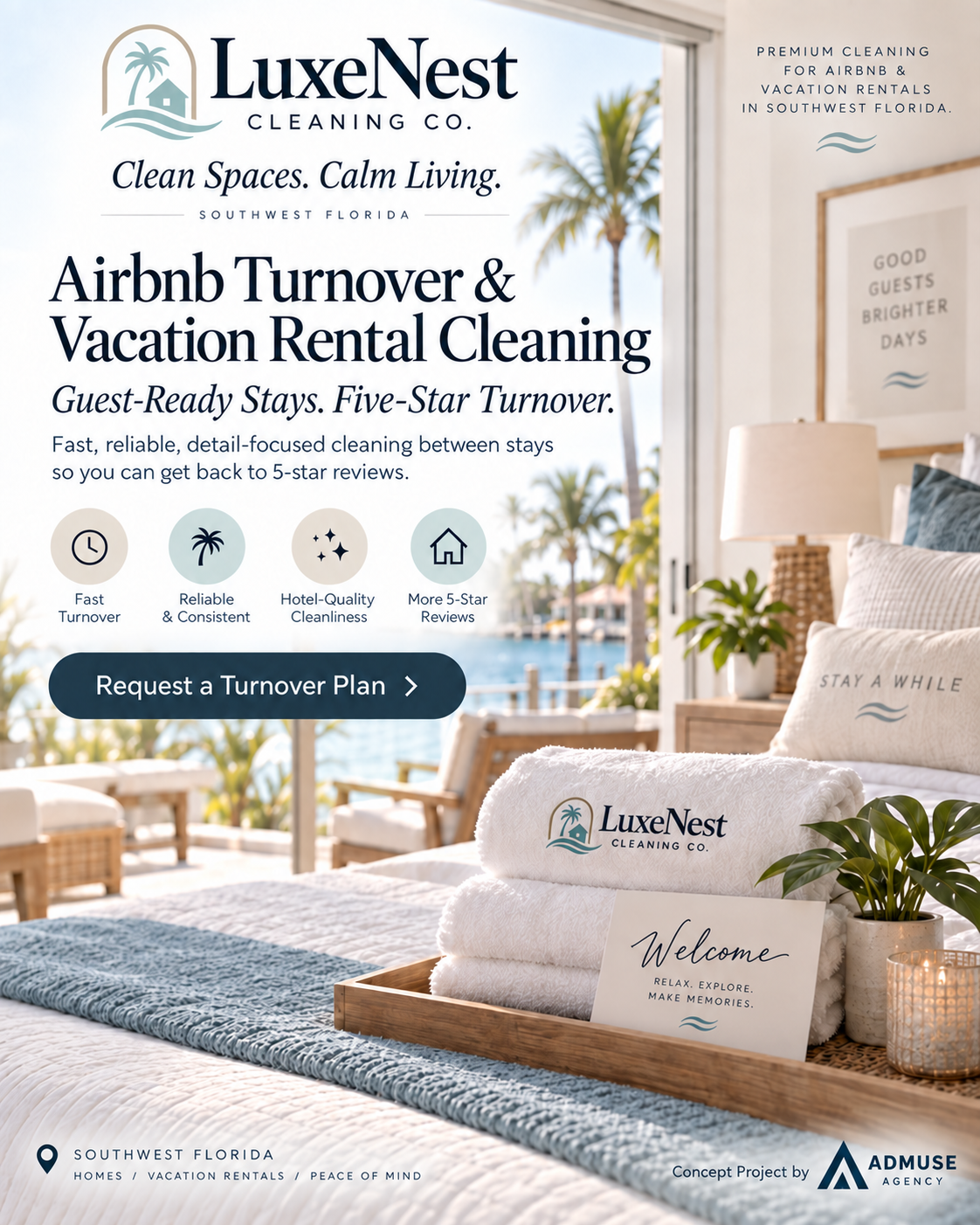 LuxeNest cleaning quote landing page and lead generation concept by AdMuse Agency