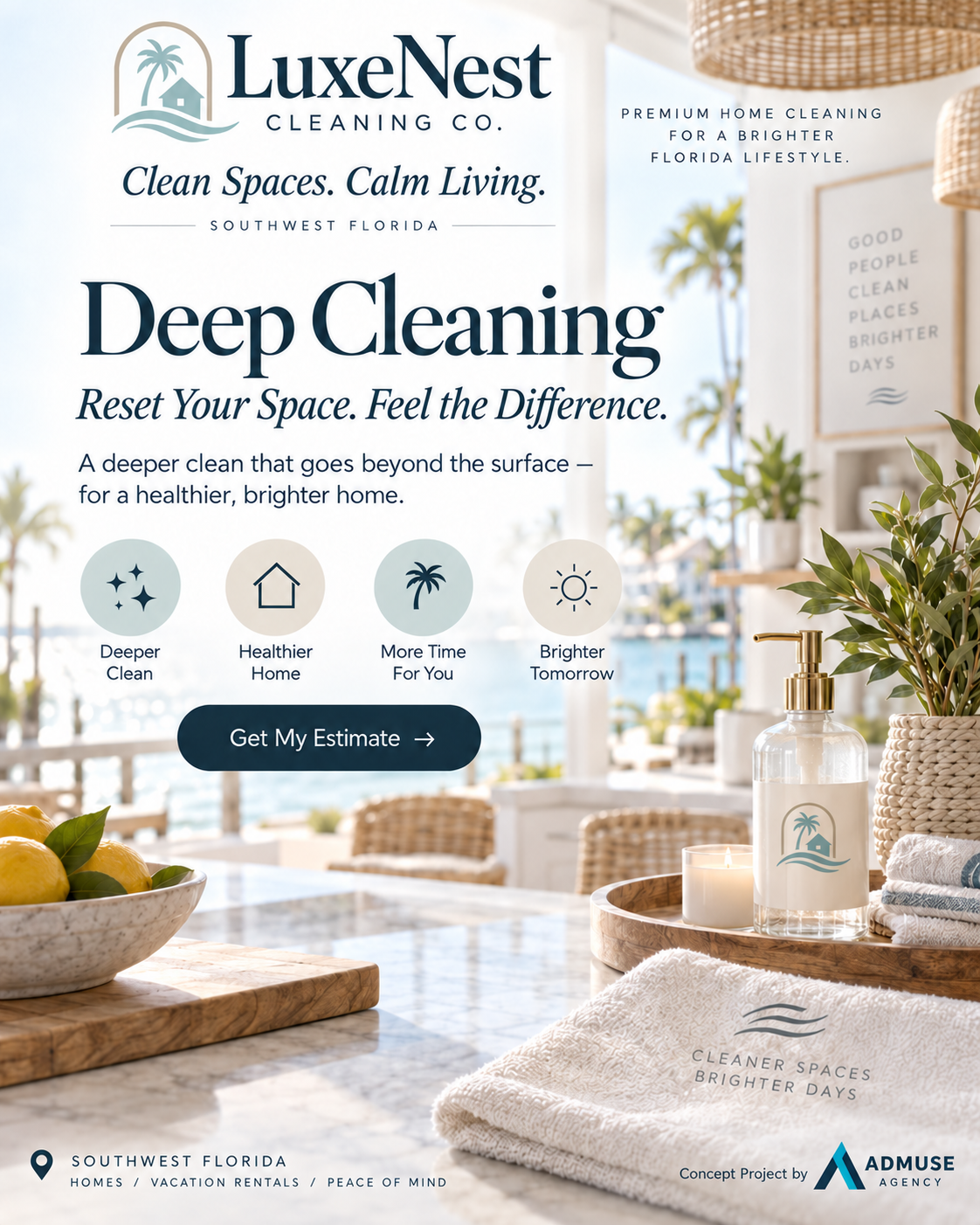 LuxeNest Cleaning Co paid social advertising creative concept by AdMuse Agency